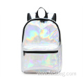 Women Unisex Holographic PU Leather Daily Backpack School Bookbag Travel Casual Backpack